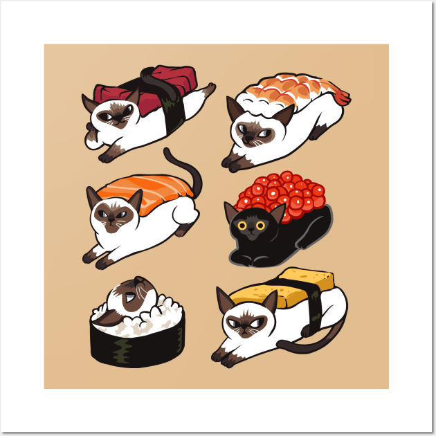 Sushi Siamese Cat Wall Art by huebucket